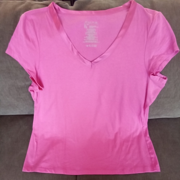 Pure Alfred Sung NWOT Pink V Neck T-shirt XL - Picture 3 of 5